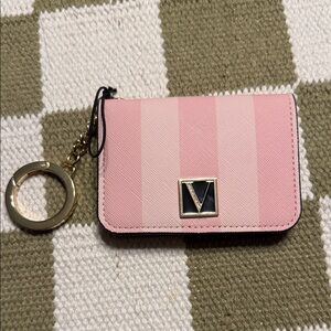 NWT Victoria Secret Pink Striped ID/Card Holder Keychain